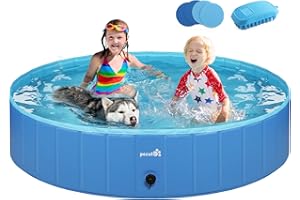 pecute Hundepool Schwimmbad für Hunde und Katzen, Swimmingpool Hund Planschbecken Hundebadewanne, Faltbarer Pool für Kinder und Hund Katze, XL Blau (160 * 30cm,600L)
