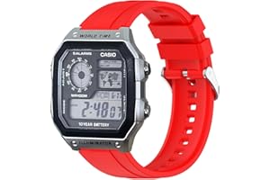xhKJO Paski do zegarków Casio AE 1200 / W 218h / AE 1300 / F 91W/ W 218h / AQ S810W, silikonowy pasek do zegarka, bransoletka na nadgarstek do Casio W 219 / F 108WH/ AE 1000W / SGW 500H, Silikon