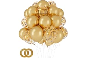 OHugs Gold Balloons - 50 Pcs Pack 10 Inch 40 Metallic Gold Balloons & 10 Gold Confetti Balloons for Baby Shower Decorations, Bridal Shower, Birthday Party Balloons, Wedding Celebrations, New Year Eve