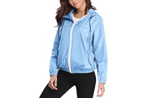 Wayleb Giacca Impermeabile Donna Sportiva Antipioggia con Cerniera Cappuccio Giacca Sportiva Ideale per Attività All'aria Aperta Corsa, Ciclismo, Arrampicata,Pesca