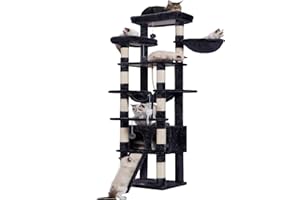 Heybly Arbre à Chat, Hauteur 200 cm, avec 11 Griffoirs, 2 Plate-Forme, 1 Planche à Griffer, Niche, Panier, Hamac, 3 Pompons, Multi-Niveaux pour Chat d'Intérieur, Gris Fumé HCT033G