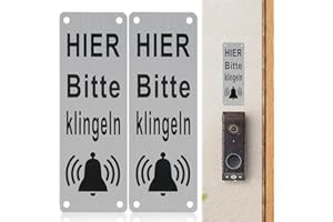 KIKI FANCY Cartel de timbre con texto en alemán "Hier Bitte Klingelschild 15x5cm selbstklebend Klingelschild Warten Schild Alumoberfläche Türklingel Schild