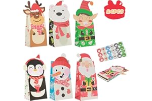 EDWINENE Weihnachtspapiertüten, 24 Stück Weihnachtsgeschenktüten mit 24 Aufklebern, Weihnachts-Goodie-Treat-Süßigkeitenparty-Tüte für Weihnachtsparty-Gefälligkeiten