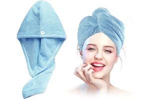 Xkzhrr Haarturban,2 Stück Knopf Haarturban, Turban Haartrockentuch Haarturban mit Knopf, Kopftuch Handtuch für Lange Haar, Super saugfähig,Schnell trocknendes Mikrofaser-Handtuch(Blau)