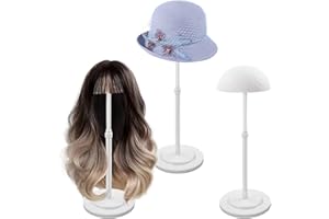 3 Stück Höhenverstellbare Perückenständer, JC-Houser Runde Form Tragbare Perücken Ständer Halter Hut Display, Rutschfest Perückenhalter Set Trocknungs Kopfhalter für Frauen Friseur (Weiß)