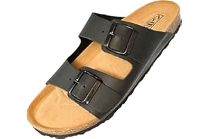 GONKOS®, Sandalias de Piel con Hebillas, Piel Autentica, Corcho Natural, Hebillas ajustables al Pie, Sandalias Hombre/Mujer, Suela antideslizante EVA, Sandalias de Calidad Hechas en España