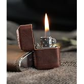 VAGAVE Benzinli &Ccedil;akmak Hakiki Deri Kılıflı El Yapımı Zippo Tarzı &Ccedil;akmak - Pueblo (KAHVE)