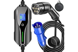 FNRIDS Cargador Coche Electrico,EV Cargador Tipo 2 Enchufe CEE, Cable Cargador de Automóvil Eléctrico Portátil,10A/16A/20A/24A/32A Conmutable con Pantalla Digital, IEC 62196-2, 7.2KW, 5M con Bolsa
