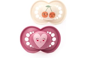 MAM Original Soothers | 6-18 Months | 2 Pack | Comes in Dummy Steriliser Case | Orthodontic Design | Sustainable Materials | Baby Accessories | Pink (Various Designs)