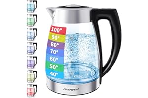 Fourward Wasserkocher – 2.0L 2200Wall Glas Kettle mit Temperaturwahl, BPA frei, Digitale Temperaturanzeige und LED-Beleuchtung