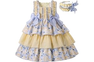 Ju petitpop Niña Pequeña Verano Floral Lindo Vintage Ceremonia Pascua Ropa Adolescentes Vestidos Amarillos con Diadema
