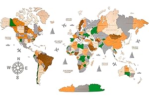 WOODLEO Grande carte du monde en bois 3D - Décoration murale – Format M, L et XL Idée cadeau – Décoration murale pour la maison, la cuisine ou le bureau (M (120 x 62 cm), Oasis)