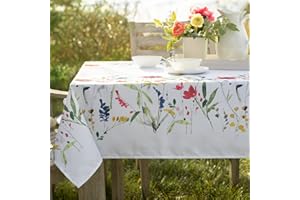 Benson Mills Spillproof Floral Spring/Summer Fabric Indoor Outdoor Tablecloth, Outdoor Table Cloth for Rectangle Tables, Picnic/Patio Table Covers (60" x 120" Rectangular, Wild Flower)