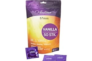 ‎VIBRATISSIMO VIBRATISSIMO Kondome XXL Vanilla 50er Pack I Premium Kondome mit Aroma I Condoms for Men I Vanille-Kondome mit dünner Wandstärke & aromatisiert I Kondome gefühlsecht hauchzart I b=57mm