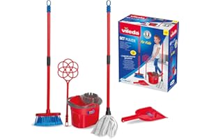 Grandi Giochi- Set Pulizia Vileda for Kids, L'Originale Versione Giocattolo con Scopa, Paletta, Battipanni, Secchio e Mocio - VLE01000