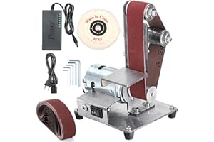 MEMOWS Ponceuse à bande ponceuse électrique 500 W, 7 Contrôle de vitesse variable, ponceuse stationnaire Avec 10 Bandes Abrasives Pour Bois Métal, Mini Ponceuse à Bande Avec roue de polissage