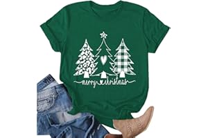 hohololo T-Shirt de Noël pour Femme avec Inscription Merry Christmas - Manches Courtes - pour Les Vacances