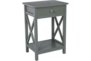 PREMZO Smart wooden Bedside Table Cabinet Nightstand Side Drawer organizer Shelf Storage Home Bedroom Matt Fish (Grey)