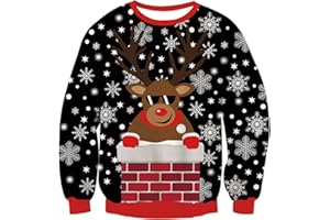 Idgreatim Pull de Noël pour Hommes et Femmes, Motif imprimé Amusant, col Rond, Manches Longues, Pull tricoté
