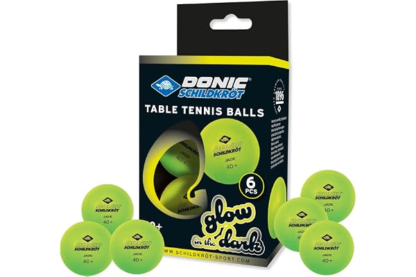 Donic-sköldpadda bordtennisbollar Glow in the Dark, 6 bollar för spel i skymning och mörk, 608507