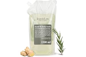 Jean & Len Hand & Body Wash Rosemary und Ginger im Nachfüllbeutel, reinigt und pflegt die Haut, würzig-frischer Duft, Flüssig