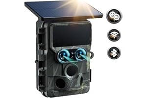 VOOPEAK Doble lente solar cámara de caza WiFi 4K 30 FPS 60 MP, luz estrellada, visión nocturna, Bluetooth, cámara de animales salvajes con 0,1 S tiempo de disparo, sensores IMX458, gran angular de 120°, IP66,