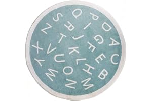 FOURIDING ABC Tapis rond en peluche douce avec motif de l'alphabet pour chambre d'enfant, jeu éducatif, tapis de sol antidérapant pour salle de classe, salle de jeux, chambre à coucher (100 x 100 cm, bleu lac)