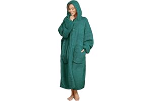 ililmmoe Plüsch Hoodie Decke für Frauen und Männer,Super warme und gemütliche große tragbare Decke Hoodies Homewear,Dicke lose Plüsch Mäntel(DarkGreen,L)