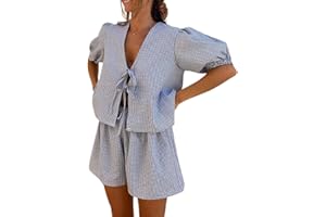 Geagodelia Women's 2 Pieces Outfit Summer Ladies Co Ord Set Peplum Tie Front Blouse Babydoll Top + Shorts Y2k Aesthetic Clothes Lounge Wear Workout
