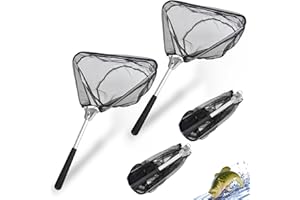 2 Stück Kescher Angeln Faltbar: WANDGU Faltbarer Kescher mit Langer Griff, Unterfangkescher Angel Kescher, Teleskop Kescher für Fischen Angeln Teich Pool Garten Strand, Angelzubehör