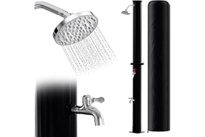 Eulenke Ducha solar de jardín de 20 litros, 220 cm, ducha de jardín solar, agua caliente máx. 60 °C, incluye lona de ducha de jardín y ducha de pie, sin conexión eléctrica, cabezal de ducha de lluvia