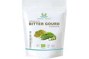 Herbal Magic's Organic Bitter Gourd Powder-Great Green Vegetable-Also Known as Karela, Bitter Melon,Balsam-pear. Free from Fillers & Preservatives- of&G UK Organic Certified 1x200g Pack
