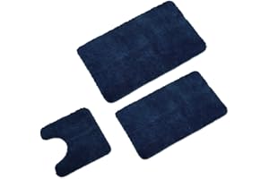 WohnDirect Dywaniki łazienkowe zestaw 3-częściowy, 3 x dywanik łazienkowy (45 x 45 + 50 x 80 + 60 x 100 cm), antypoślizgowe i nadające się do prania, z wycięciem pod WC, ciemnoniebieskie