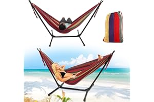 OLLIDOT Hammock with Stand for Outside,Stable Space Saving Metal Stand 2 Person 600lbs Weight Capacity Hammock with Carrying Bag for Indoor & Outdoor, Red