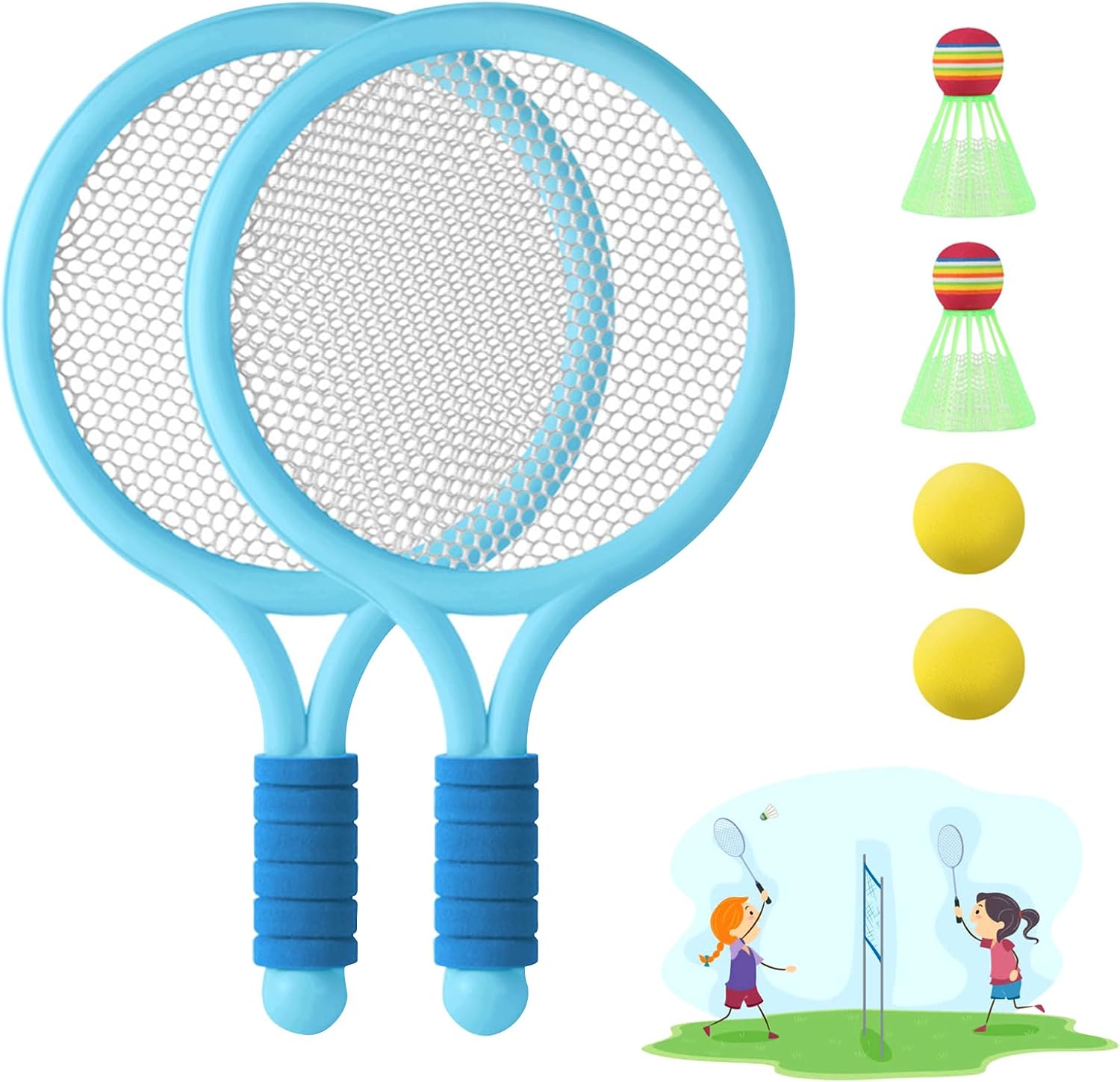 JurciCa Rraquetas Badminton Set Completo Raqueta Tenis niño 2pcs Raquetas Badminton Niños+2pcs Bádminton+2pcs Tenis Gift Set for Kids Outdoor Indoor Sport