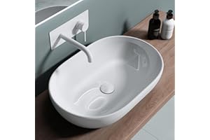 doporro Lavabo da Appoggio 60x42x15cm, Lavandino Bagno Ovale in Ceramica Nano Rivestimenti Brüssel 322