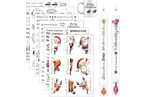 BYTLXM 6 Stück kerzentattoos weihnachten, Weihnachten Kerzen Sticker, Kerzen Tattoo Folie, Wassertransferdruck Kerzensticker, weihnachten kerzen tattoo, für Kerze Tasse, Kerzen Dekorieren