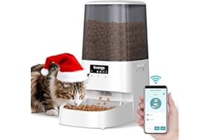 Invengo Comedero Gato Automatico 2.4G/5G WiFi, 5L Dispensador Comida Gatos y Perros, Control de App, Cuenco de Acero Inoxidable, Liofilizados Compatibles, Puerto Antiatasco Patentado, Blanco