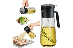 hoforife 500ML 2 in 1 Glass Olive Oil Dispenser & Oil Sprayer Bottle for Kitchen Cooking, Auto Flip Cap Black