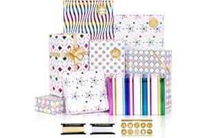 MAMUNU Lot de 6 rouleaux de papier cadeau d'anniversaire coloré pour enfants filles - Papier cadeau scintillant - Papier cadeau pour anniversaire, Saint-Valentin, Pâques, remise de diplôme, fête prénatale,