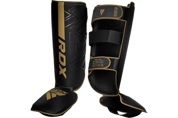 RDX Protège Tibia Boxe Thai Kick Boxing Arts Martiaux MMA D'entraînement, Maya Hide Cuir Kara Protege Tibia Muay Thai Krav Maga Sparring BJJ Karaté et Combat Libre Training Pied Protection