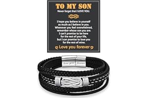 ADVIOK Bracelet Gifts for Son/Dad/Man Leather Infinity Knot Engraved Birthday Christmas Father's Day Gifts for Teenage Boys Dad Man Father