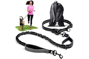 Joggingleine für Hunde zum Laufen, Joggen, Wandern | 2 in 1 Joggingleine und Normale Hundeleine für Große und Mittelgroße Hunde mit Doppelgriff | Bauchgurt Hundeleine