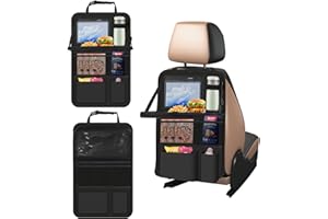 ASSRECT Car Seat Organiser, Car Organiser Back Seat for Kids with Folding Table, Tablet Pockets and Many Pockets, Water Proof Oxford BackSeat Protector Travel Accessories