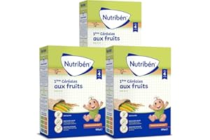 Nutribén 1ères Céréales bebe 4 mois et plus, 300 g | Bouillie de céréales aux fruits petit déjeuner bebe | Céréales bebe 4 mois sans gluten -Lot de 3