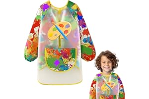 Toivize Malschürze Kinder 1-8 Jahre, Wasserdichter Malkittel mit Ärmeln und Großer Tasche, TPU Malerkittel Kinder Schule für Kunst, Basteln und Kochen
