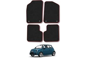 CAR MAT CO Fiat 500 (2013+) Car Mats Accessories Tailored Fit Carpet Floor Mats Non Slip Red Trim Accessory Compatible Front Rear Set Anti Slip Backing Custom Fit Hand-Finished Full Coverage Clips