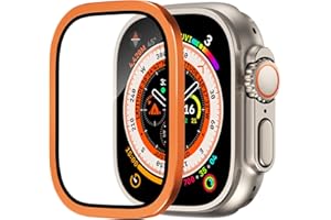 SONGSIER Ochraniacze ekranu do Apple Watch Ultra 49 mm, szkło hartowane 9h + ramka ze stopu tytanu, zachowuje oryginalne, wrażliwe na dotyk, lekki film ochronny Iwatch Ultra 2, Pomarańczowy, klasyczny