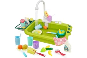 ARK MIIDO Giocattoli per lavello da cucina con acqua corrente 23 pezzi che giocano lavastoviglie con sistema automatico di ciclo dell'acqua Prentend Playset per 3 4 5 6 7 8 anni