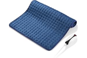 ‎CURECURE Heizkissen mit Abschaltautomatik Elektrisches Wärmekissen 50 x 60cm mit 5 Schnellheiztechnologien, Überhitzungsschutz für Rücken, Schultern, Nacken, Dunkelblau